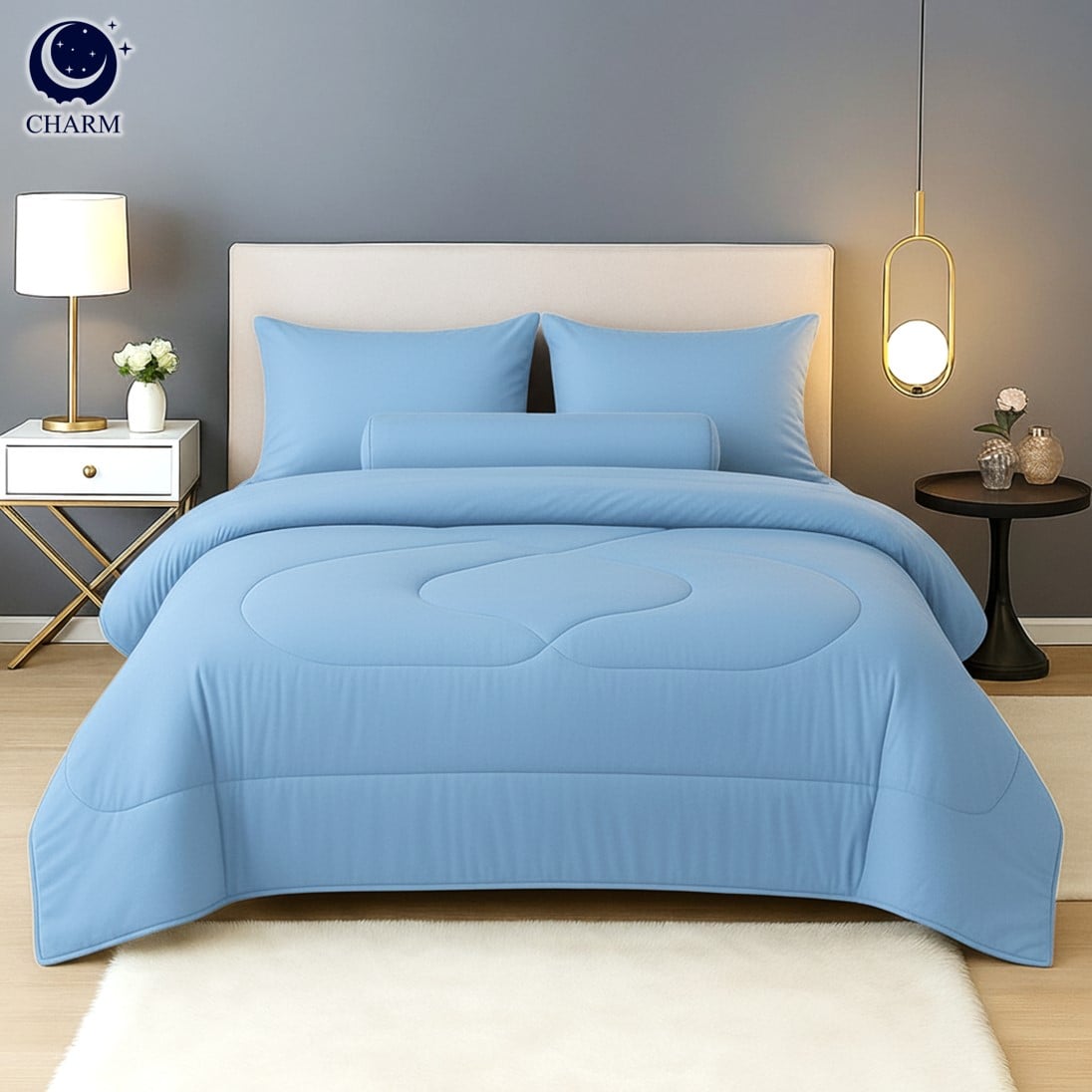ชุดผ้าปูที่นอน 6 ฟุต 6 ชิ้น CHARM รุ่น CLASSIC ลาย OCEAN BLUE_6